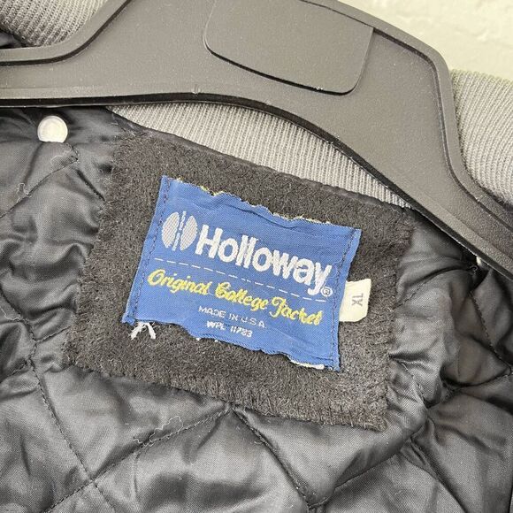 Unisex Holloway Varsity Jacket Heavy Wool Leather Accents Hood L/XL, 90s Vintage - Picture 9 of 12